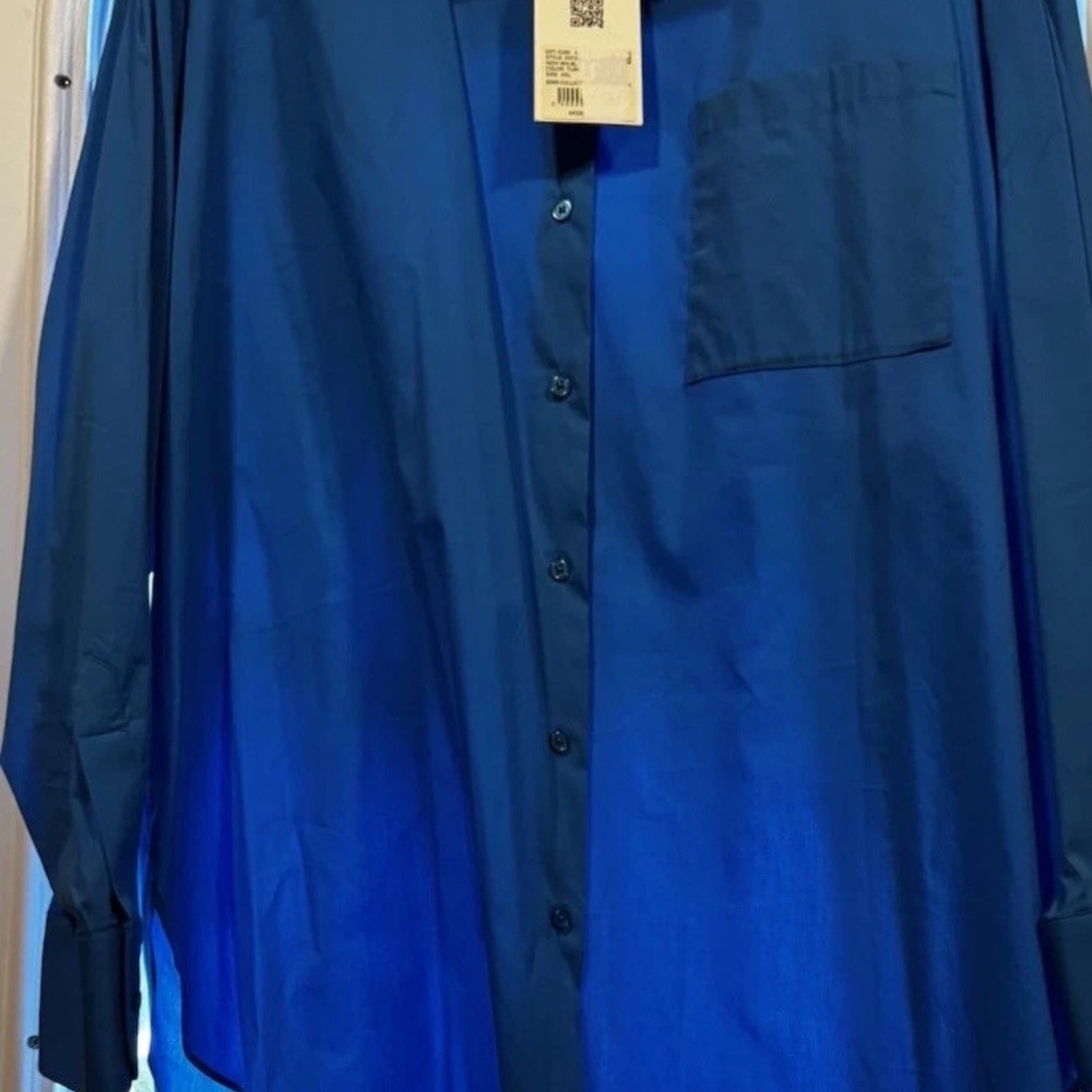 Alex Marie Womens Blue Button Front Shirt Size XXL Wrinkle Free Stretch Pocket